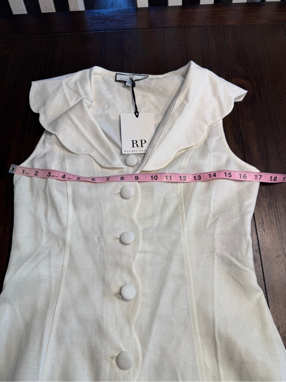 Rachel Parcell Scallop Collar Dress White Linen Blend Button Front Dress NWT S - Picture 8 of 16